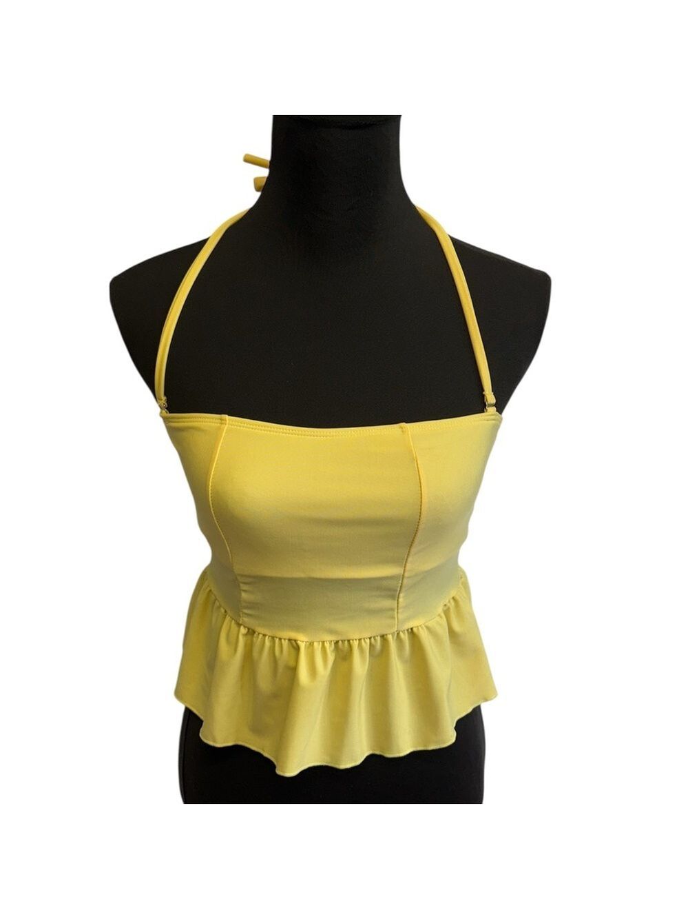 Yellow Bustier Peplum Tankini Top Swim Beach Vacation Medium